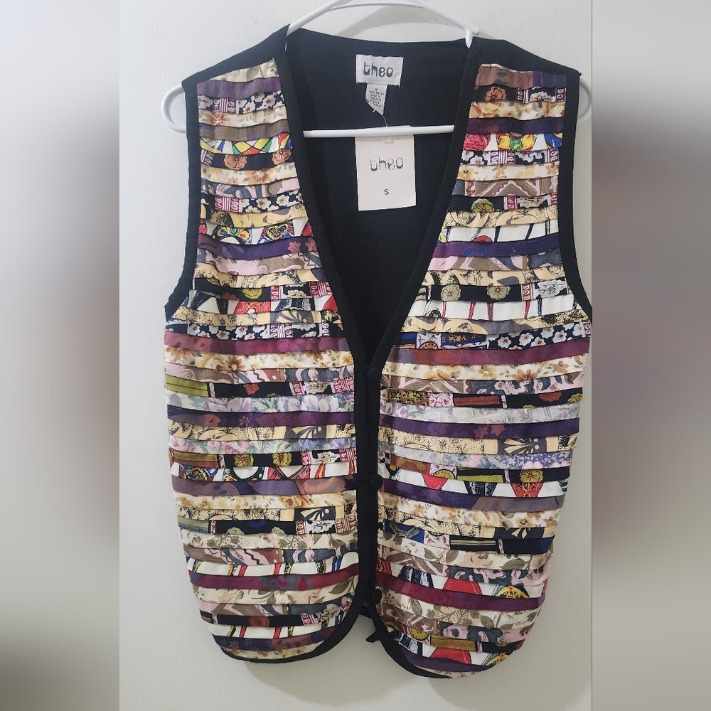 New Theo Colorful Striped Vest, Size Small, Rayon.